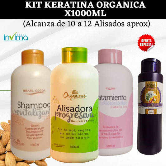 kIT KERATINA ORGANICA X1000ML (alcanza de 10 a 12 alisados)